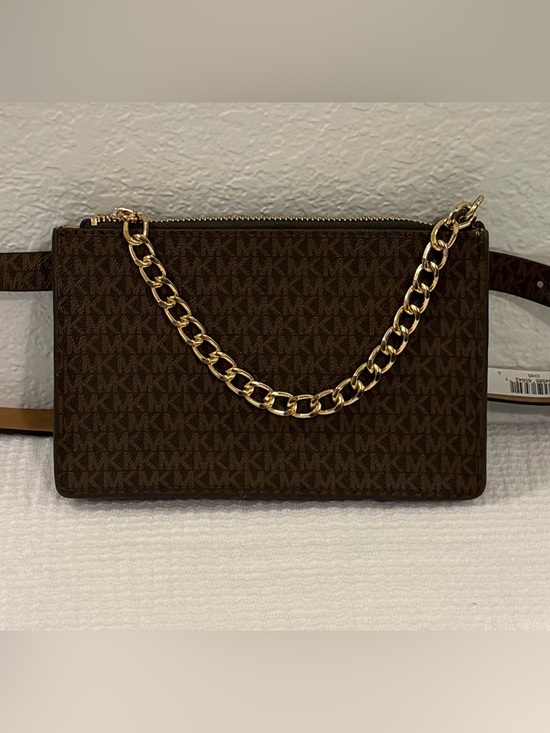 Michael Kors Handbags - Michael Kors Dark Brown Signature Chain Beltbag with Gold Hardware